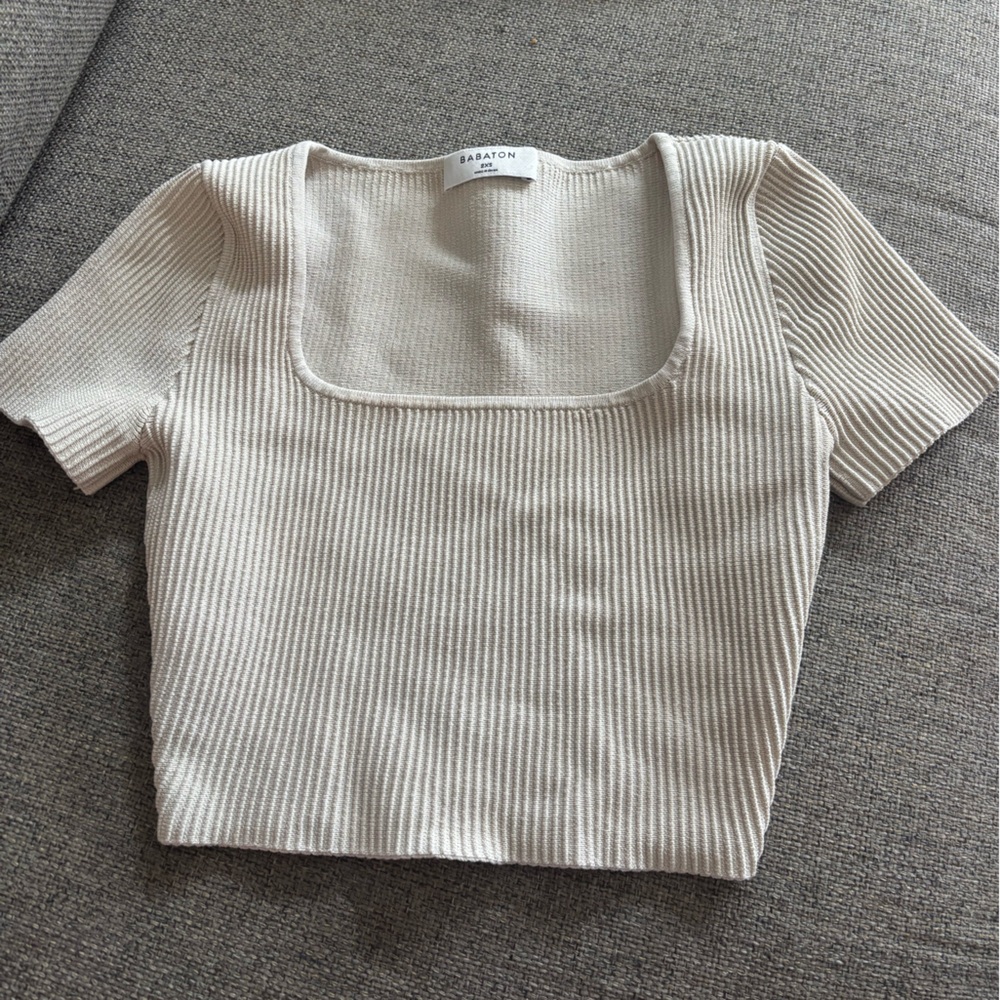 Babaton Cream Ribbed Knit Top